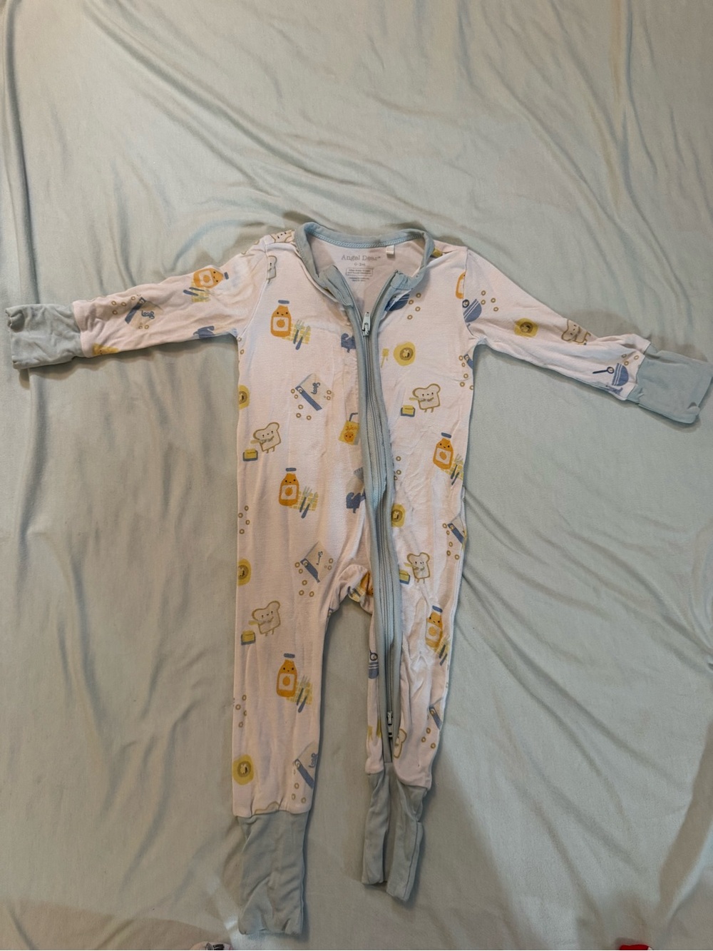 Angel Dear Breakfast Theme One-Piece Zipper Pajamas in Light Blue and White